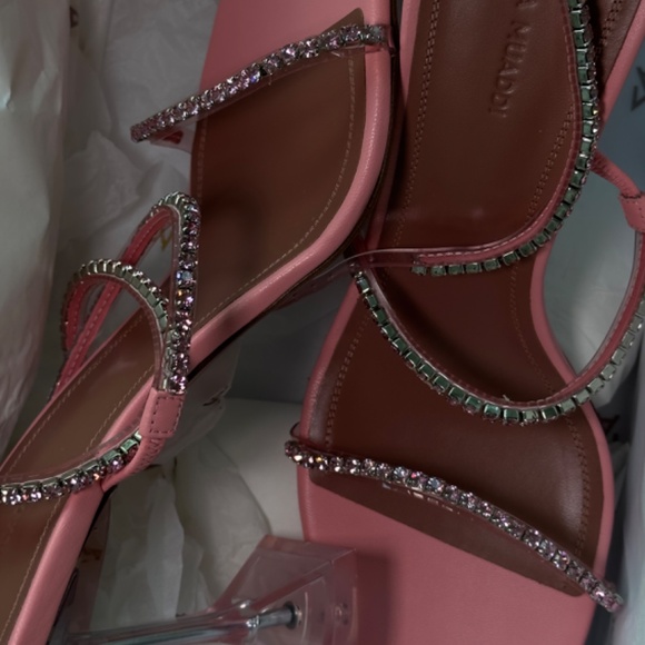 Amina Muaddi Gilda Pink Glass Sandals Size 40 - Picture 3 of 12